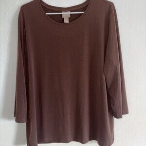 Chico's Women's Round Neck 3/4 Sleeve Top Brown Size 3 Large